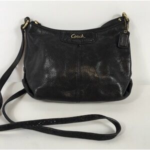 Coach Ashley Black Pebbled Leather Crossbody Bag with Gold Accents